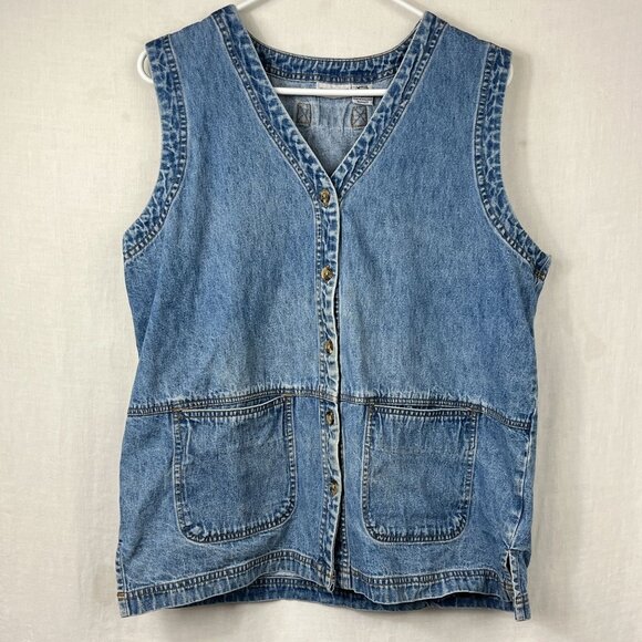 Vintage Cabin Creek Denim Sleeveless Button Front Vest Women Large Baggy Momcore - Picture 1 of 12